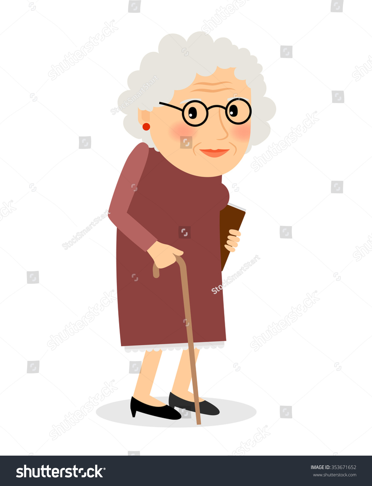 Download Old Woman Cane Senior Lady Glasses Stock Vector 353671652 - Shutterstock