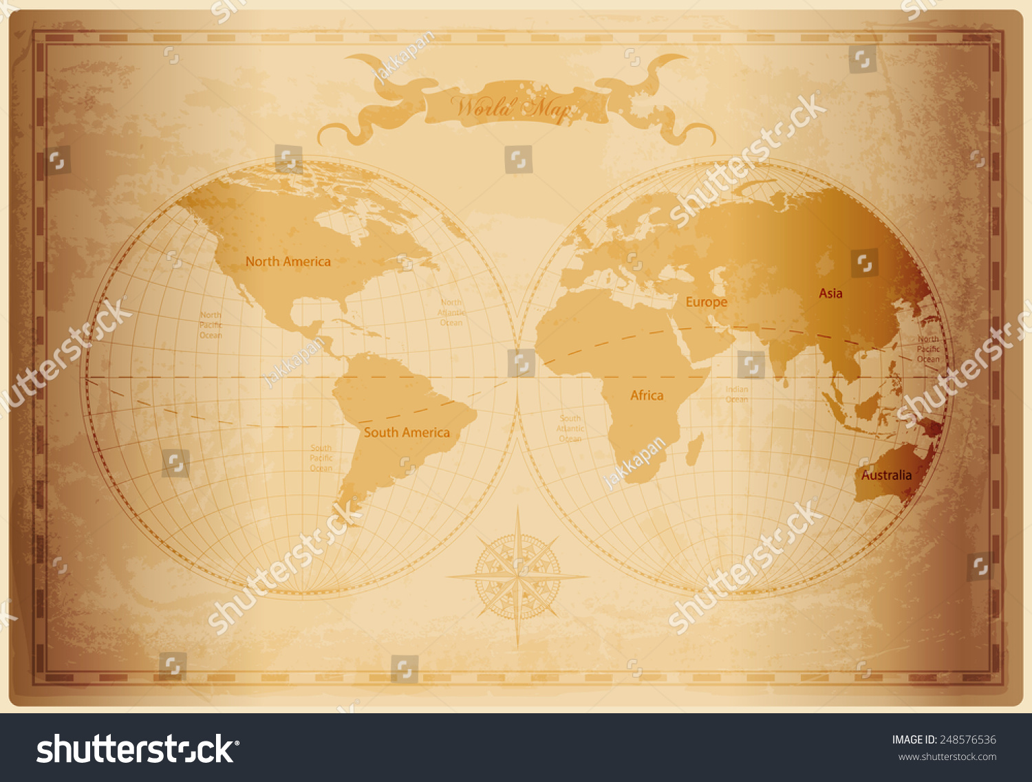 Old World Map Vintage Paper Texture Stock Vector 248576536