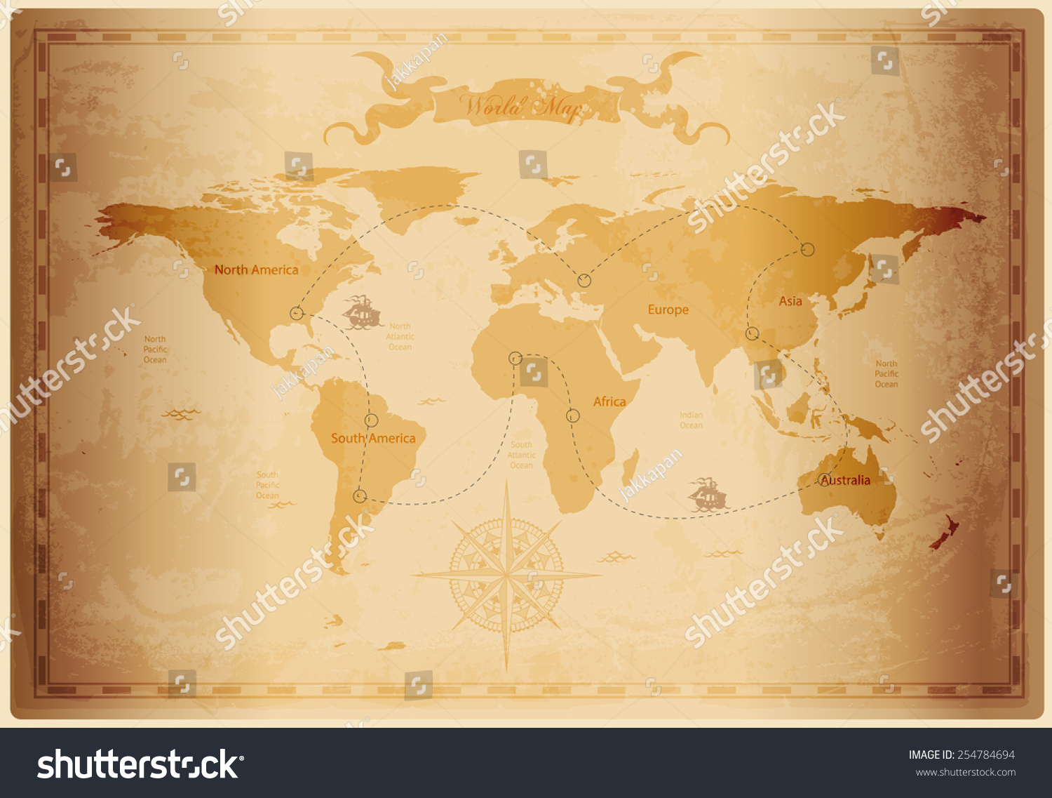 SVG of Old World map with vintage paper texture vector format svg