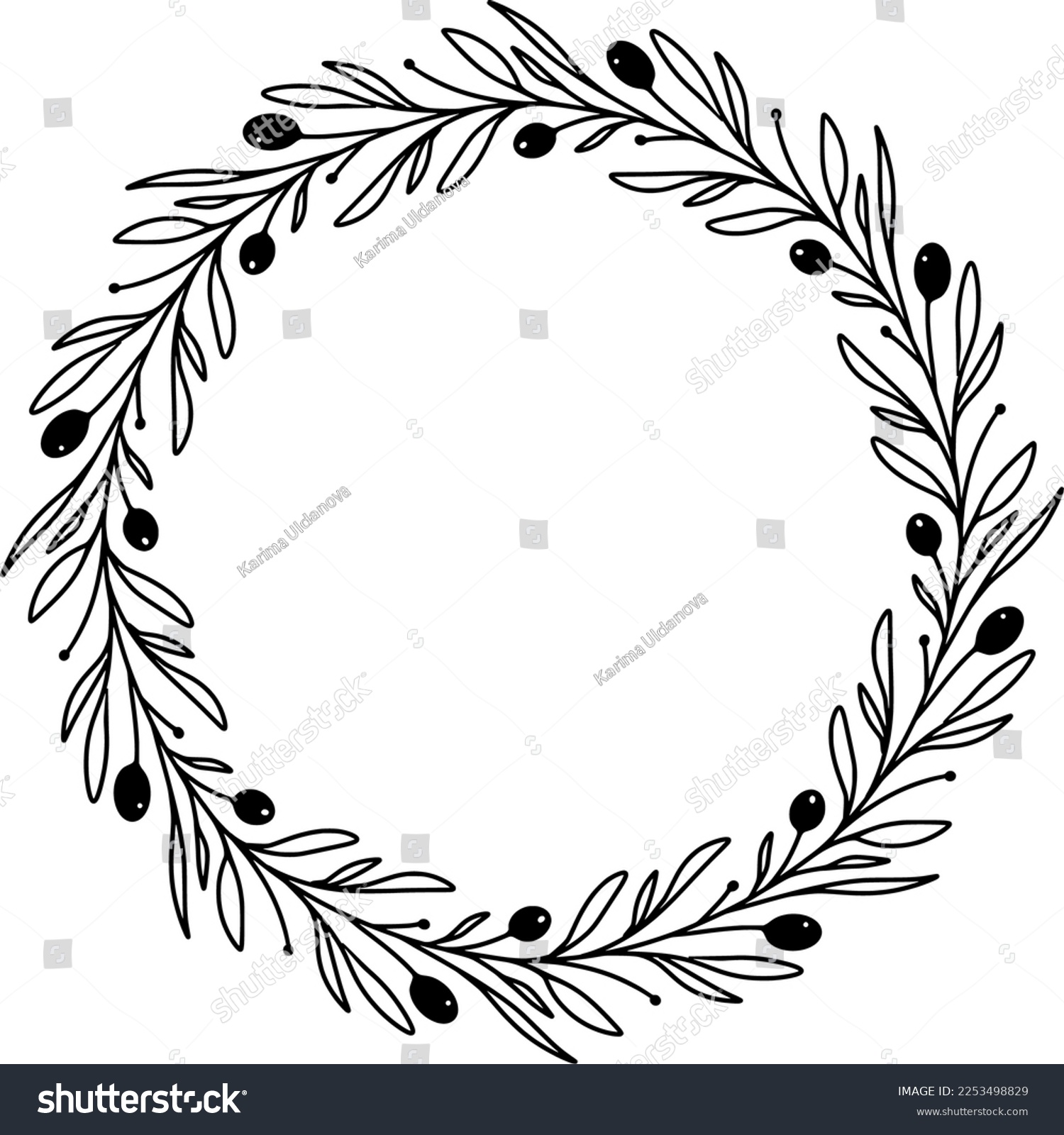 SVG of Olive Wreath SVG clipart Black and White svg