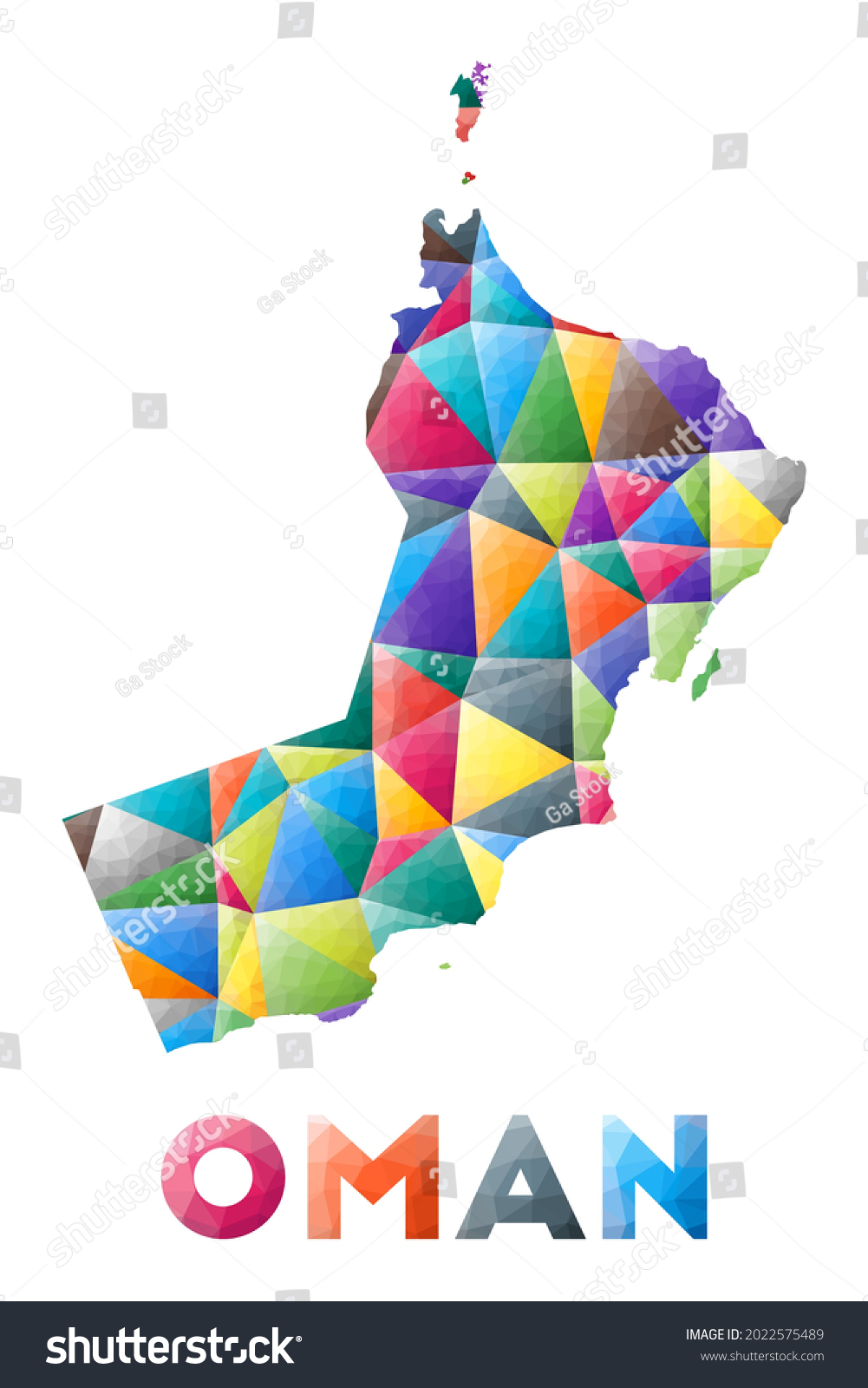 Oman Colorful Low Poly Country Shape Stock Vector Royalty Free