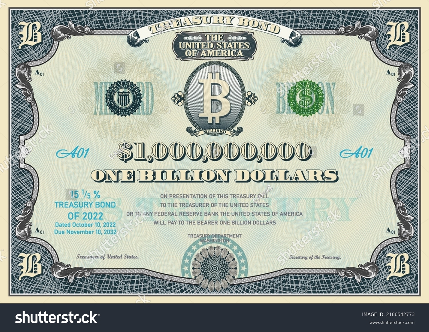 SVG of One billion US dollar vector securities. Vintage treasury bond. Retro frame with guilloche grid svg