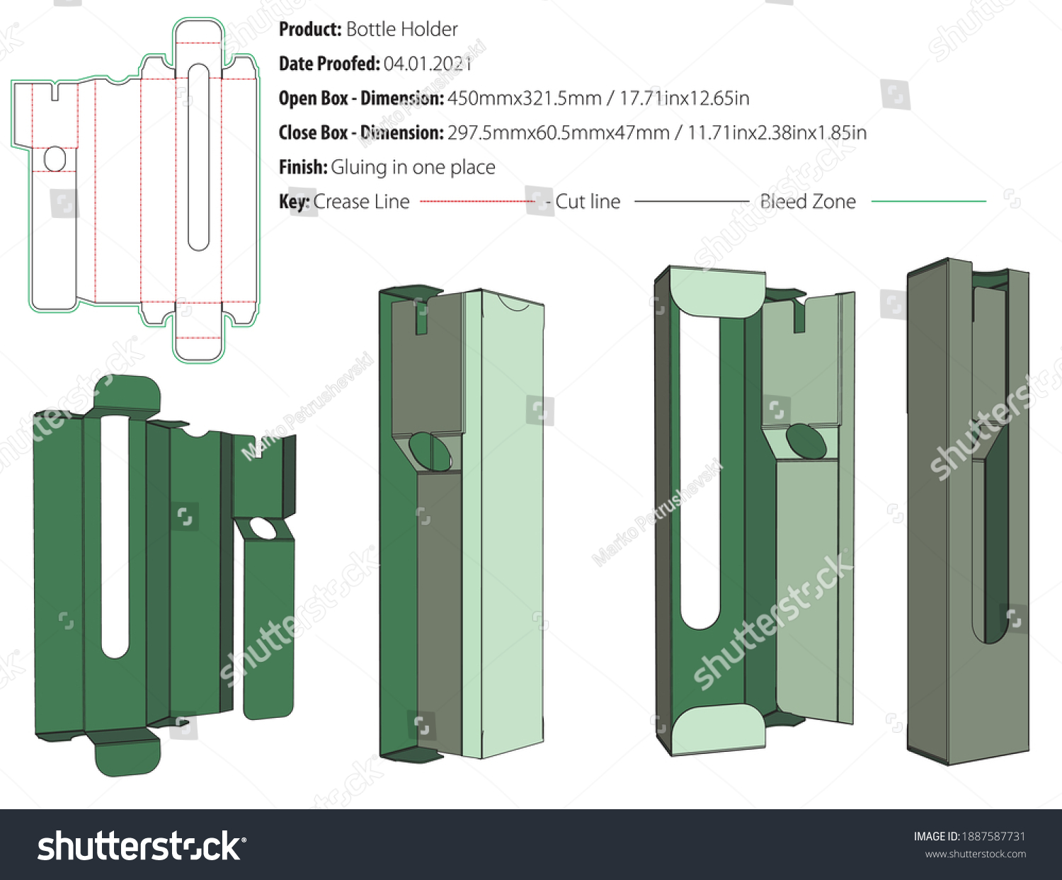 SVG of One bottle holder packaging design template snap lock bottom gluing die cut - vector svg