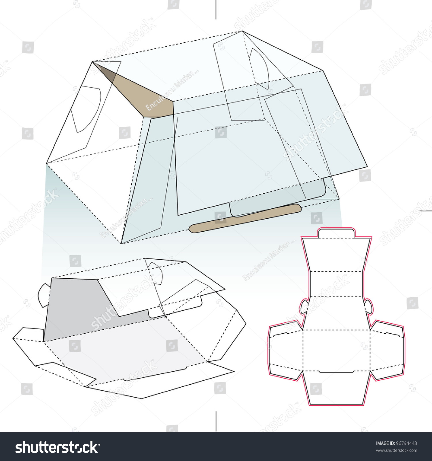 One Chocolate Piece Box And Die-Cut Pattern Stock Vector Illustration ...