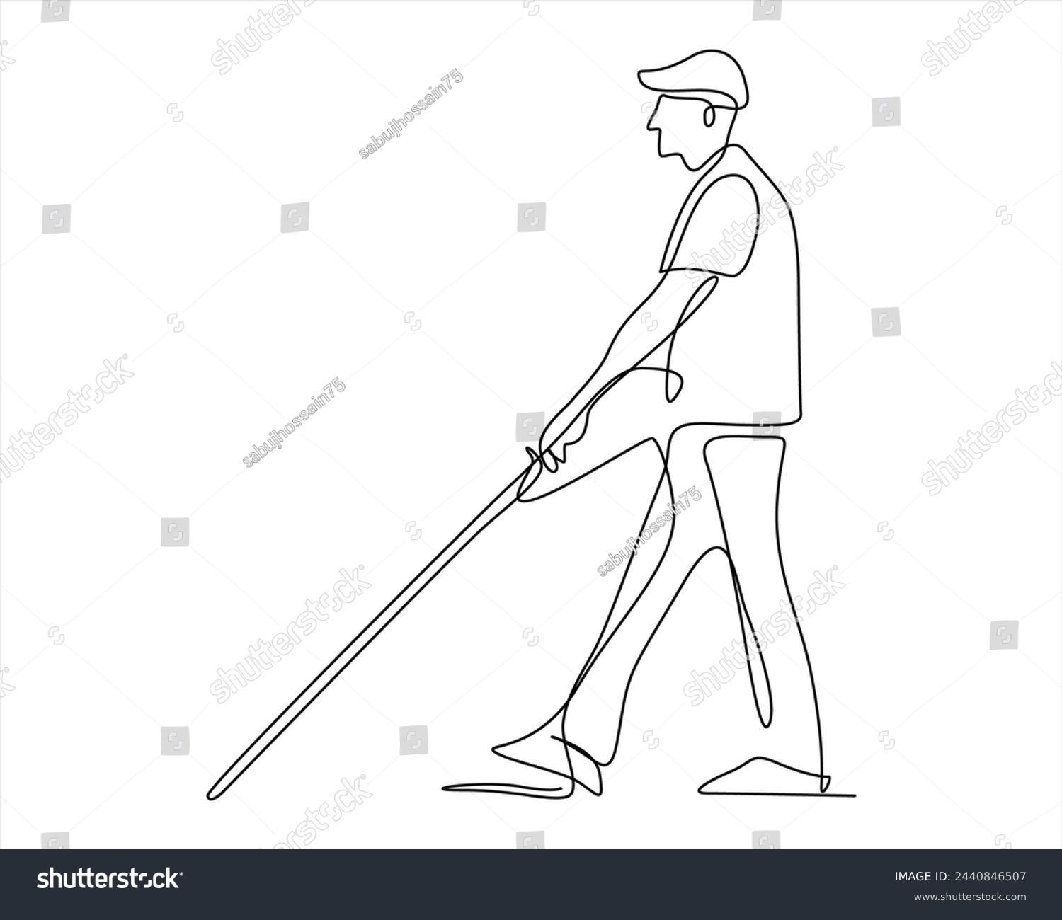 SVG of One continuous line art of a blind man is walking on the street with his stick. Young man was crossing the road with the help of his cane. Male in disability. Nobody is perfect. Vector illustration svg