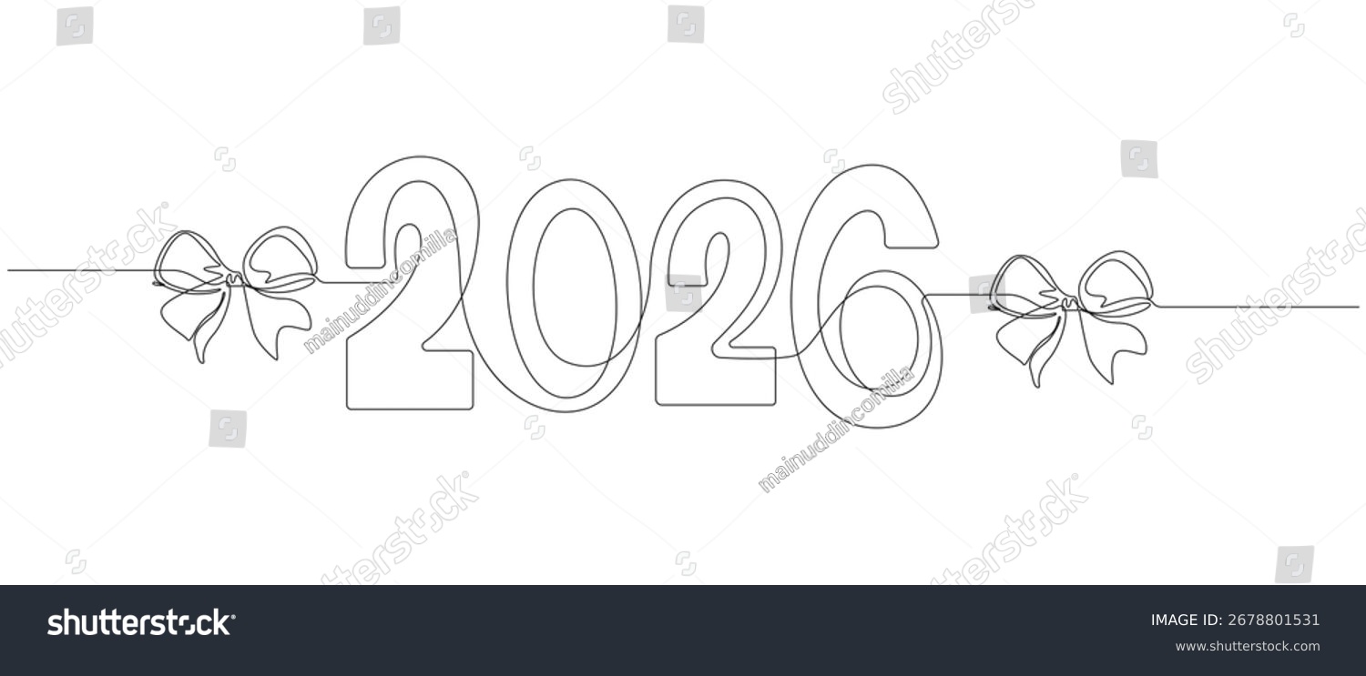 2026 year with bows, line art clip art preview