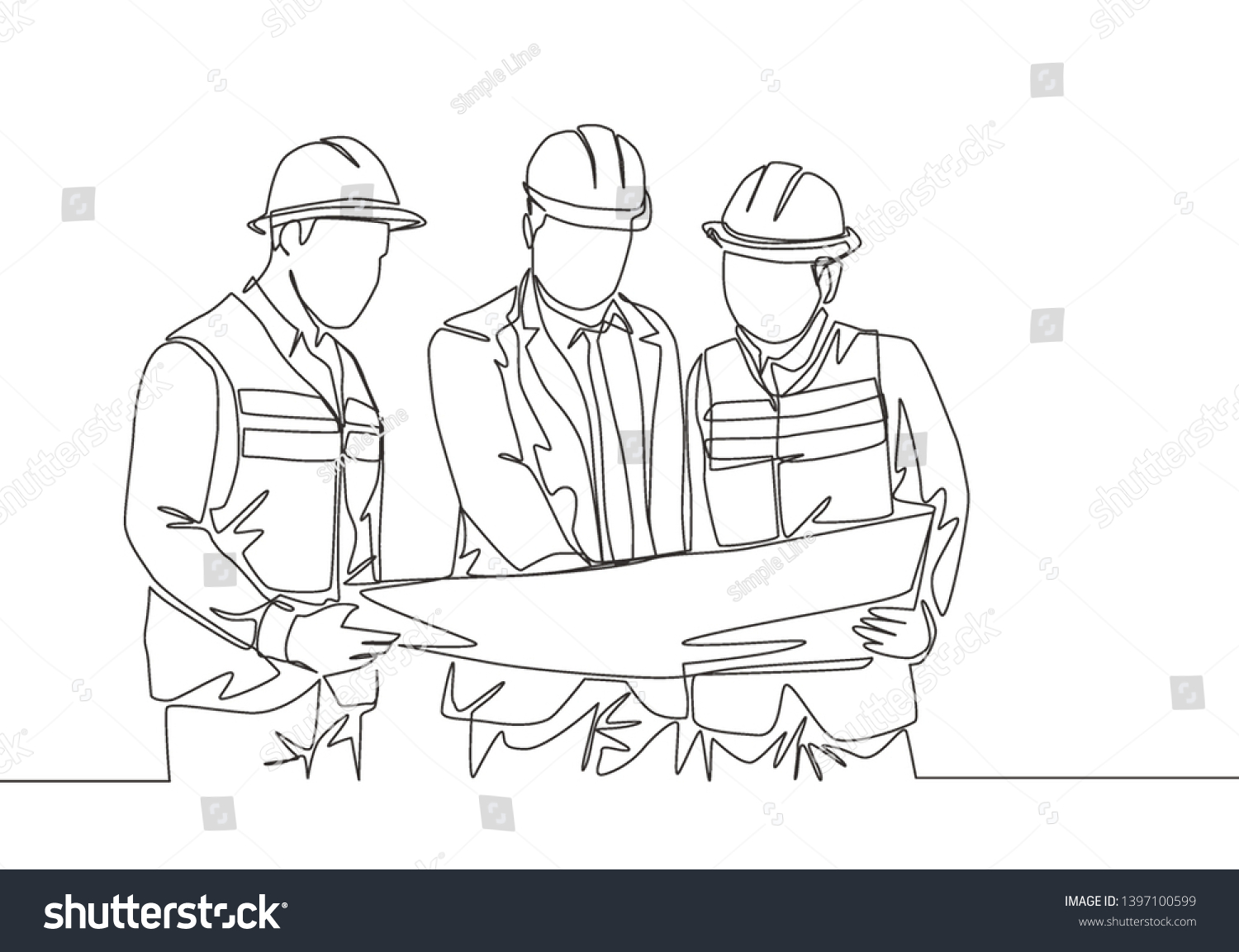 One Continuous Line Drawing Young Construction Stock Vector (Royalty ...