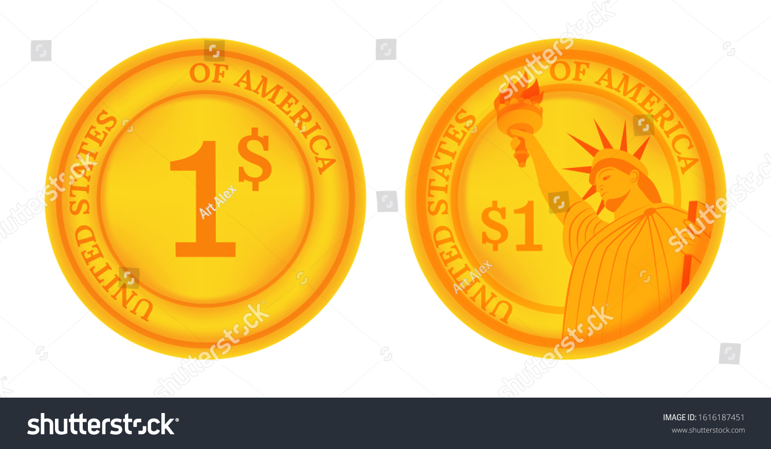 SVG of One dollar coin set. Two sides. Vector illustration. svg