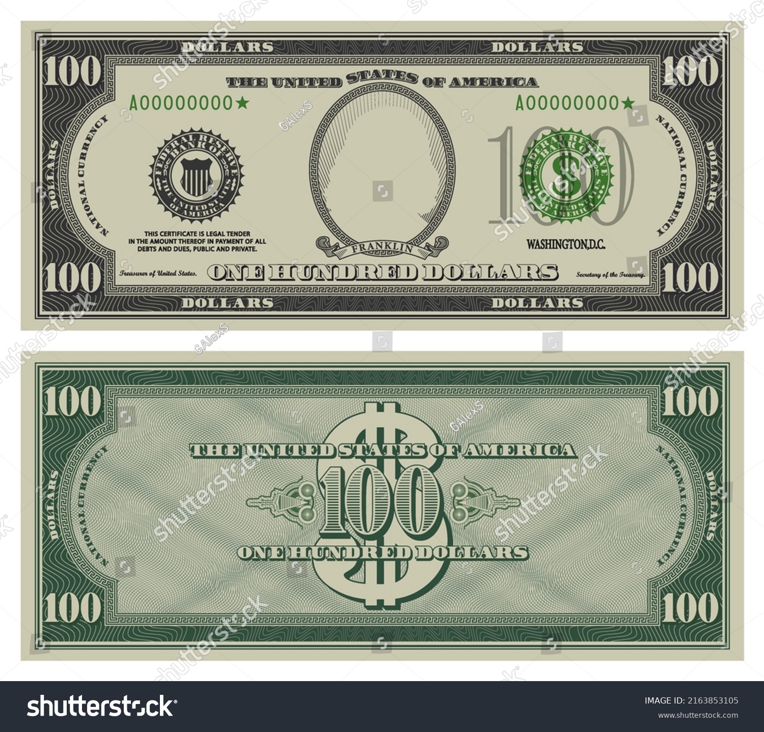 One Hundred Dollars Banknote Gray Obverse Stock Vector (Royalty Free ...