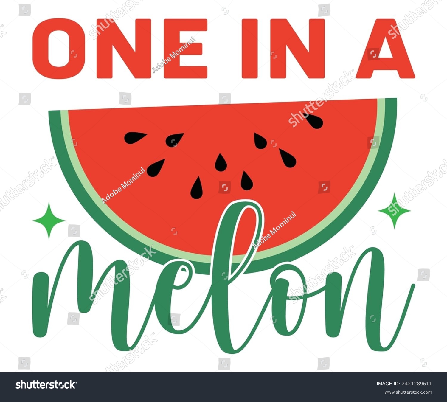 SVG of One In A Melon,Summer Day Svg,Summer Day Svg,Retro,Png,Summer T -shirt,Summer Quotes,Beach Svg,Summer Beach T shirt,Cut Files,Watermelon T-shirt,Funny Summer Svg,commercial Use svg