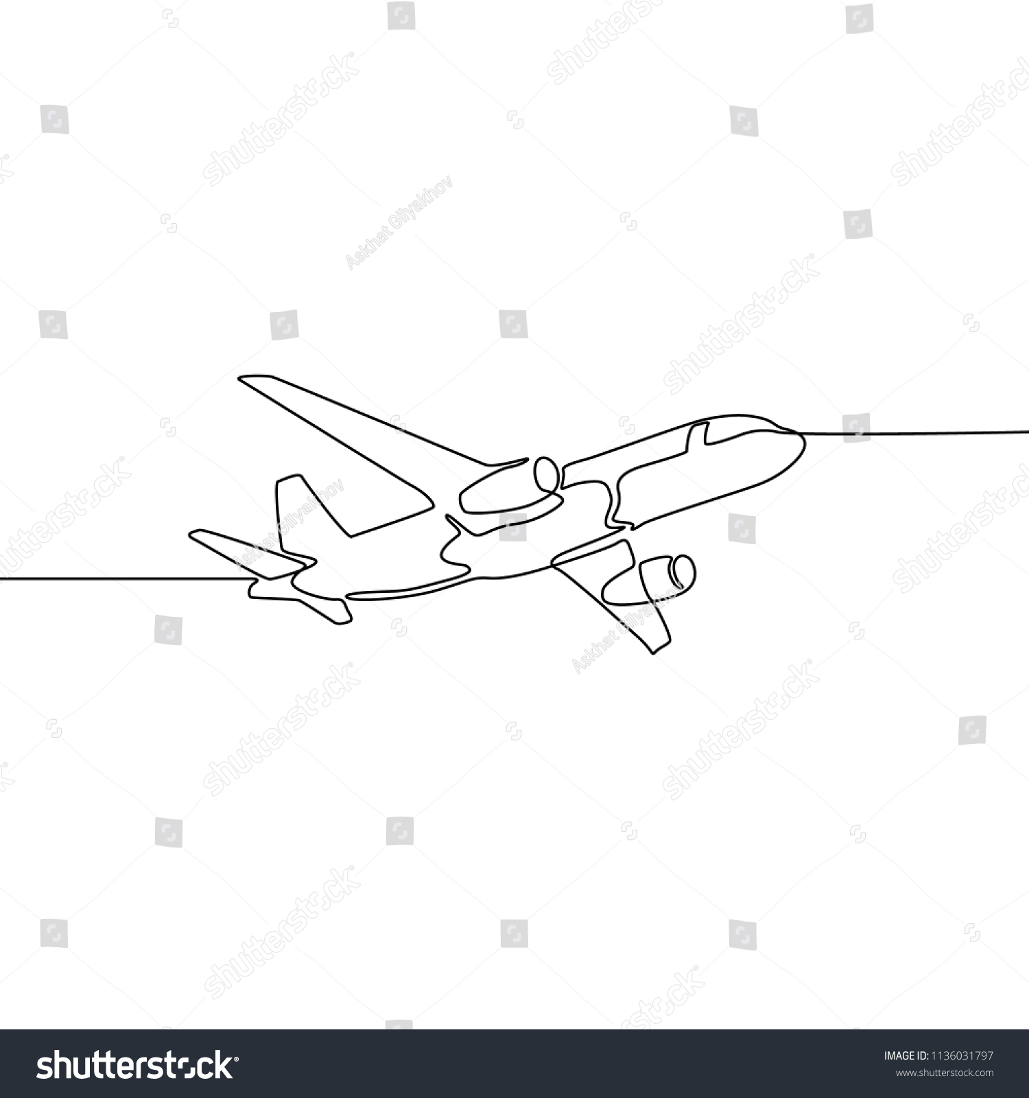 One Line Airplane Isolated On White Stock Vector (Royalty Free) 1136031797