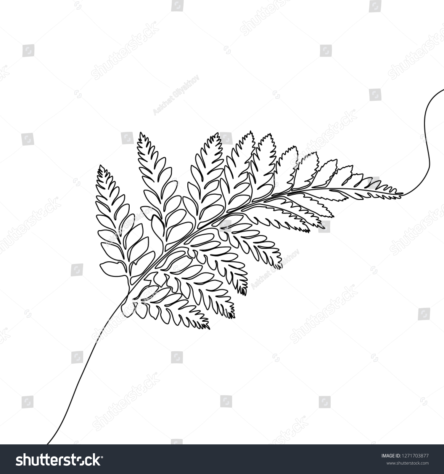 One Line Drawing Fern Continuous Line Stock Vector (Royalty Free