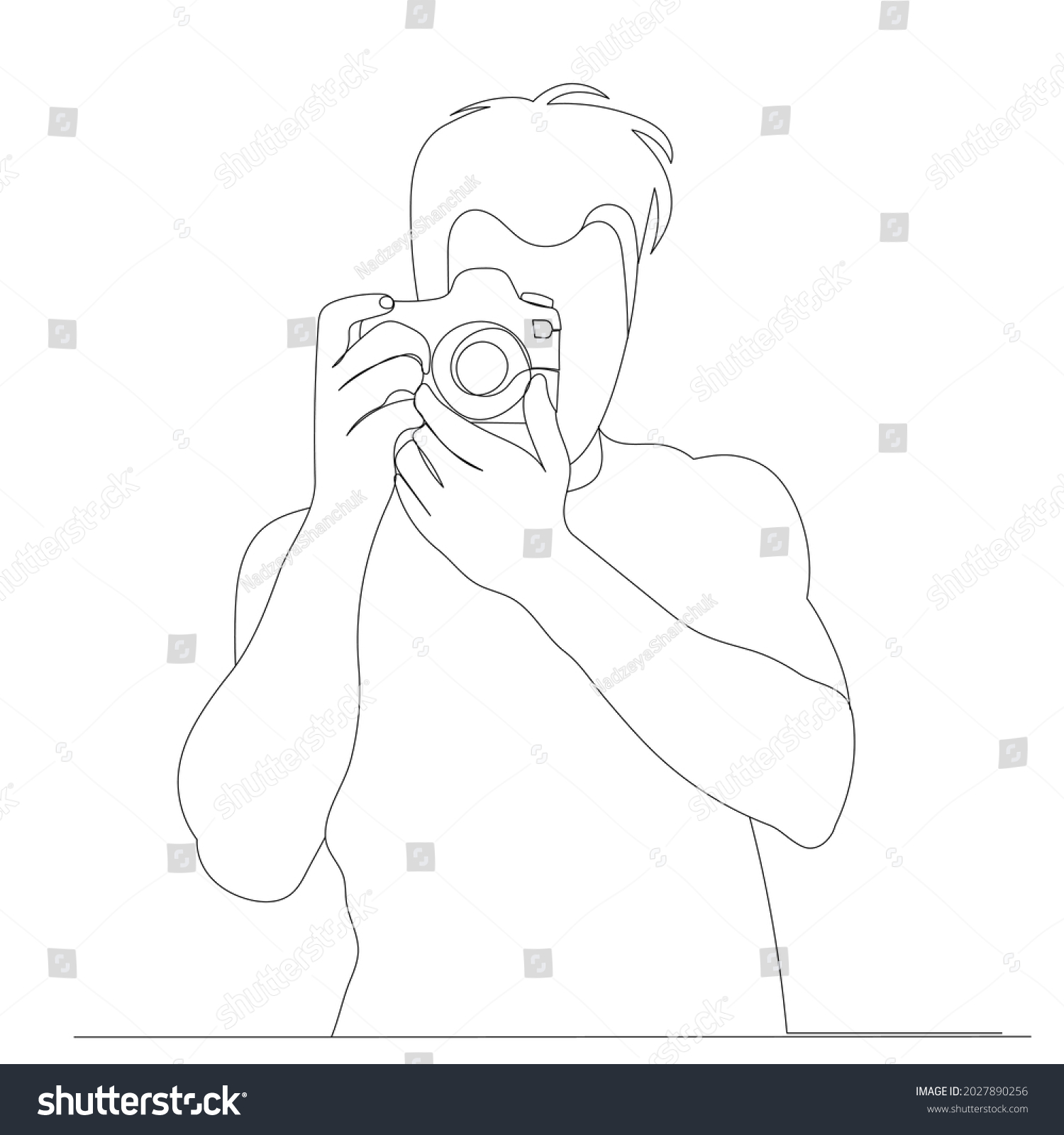 One Line Drawing Guy Camera Sketch Stock Vector (Royalty Free) 2027890256