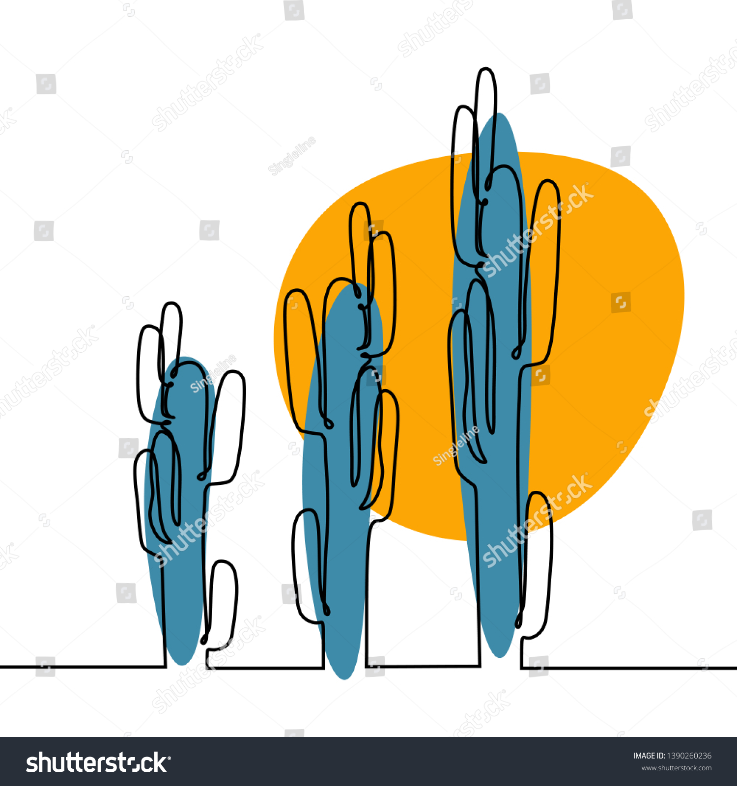 One Line Drawing Cactus Succulent Continuous Stock Vector Royalty Free 1390260236