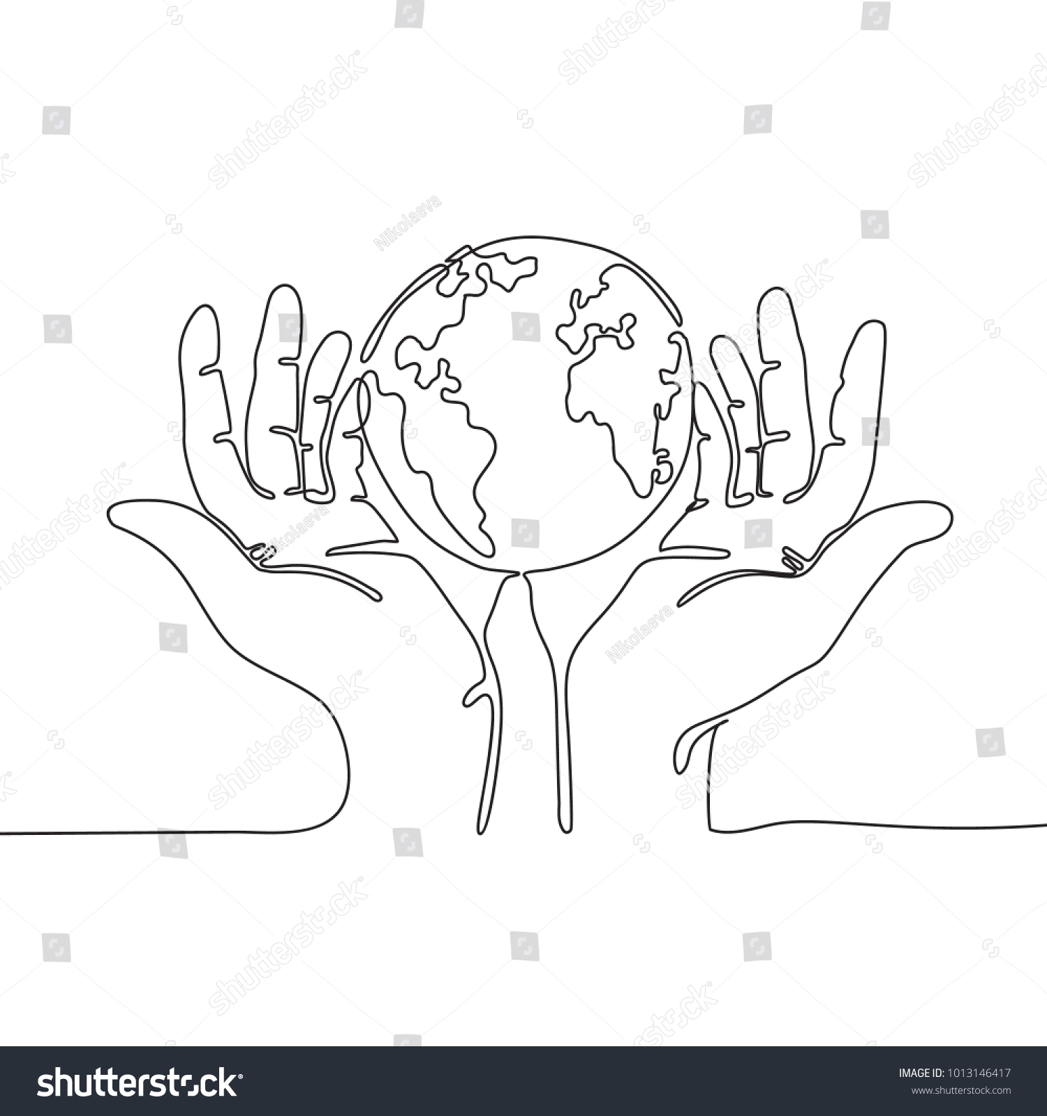 One Line Drawing Hands Holding Earth Stock Vector Royalty Free