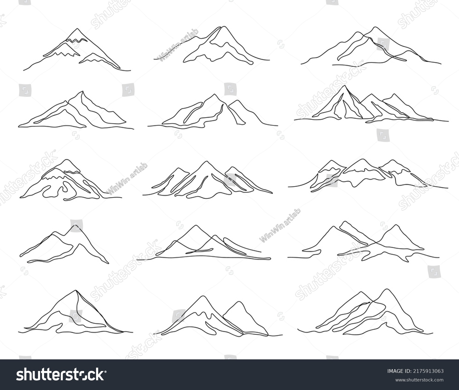 One Line Mountains Linear Mountain Ranges Stock Vector (Royalty Free ...