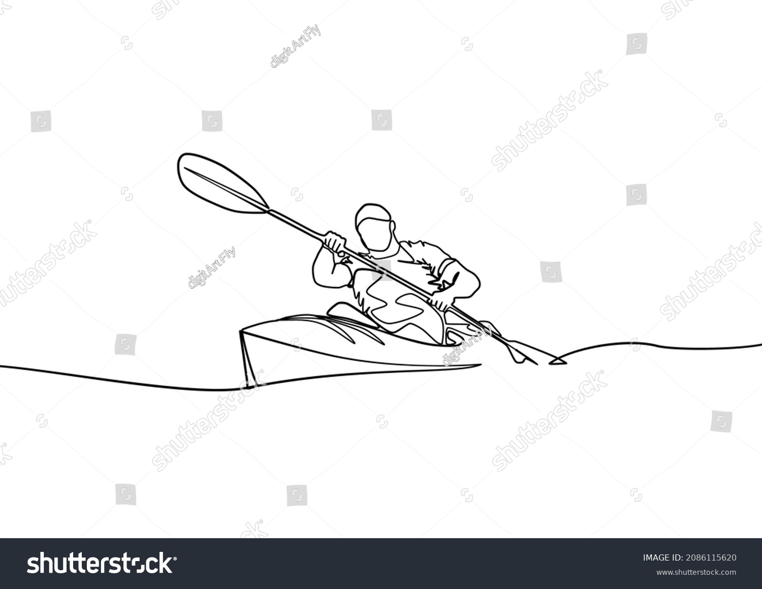 One Line Sketch Kayaking Stock Vector (Royalty Free) 2086115620