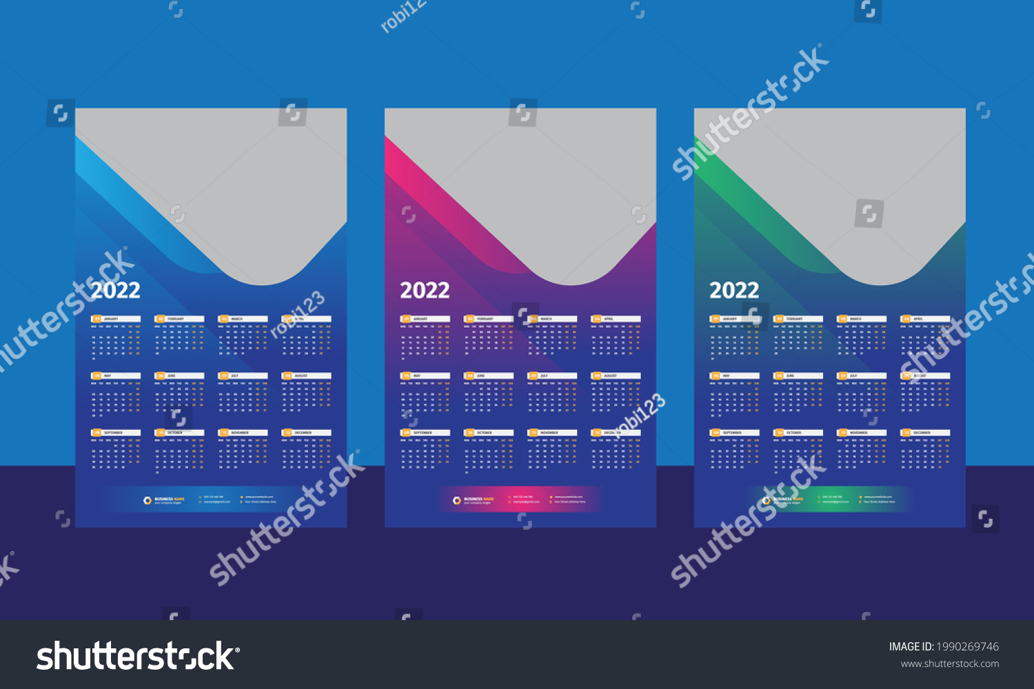 One Page Wall Calendar 2022 Template Stock Vector Royalty Free 1990269746 2158