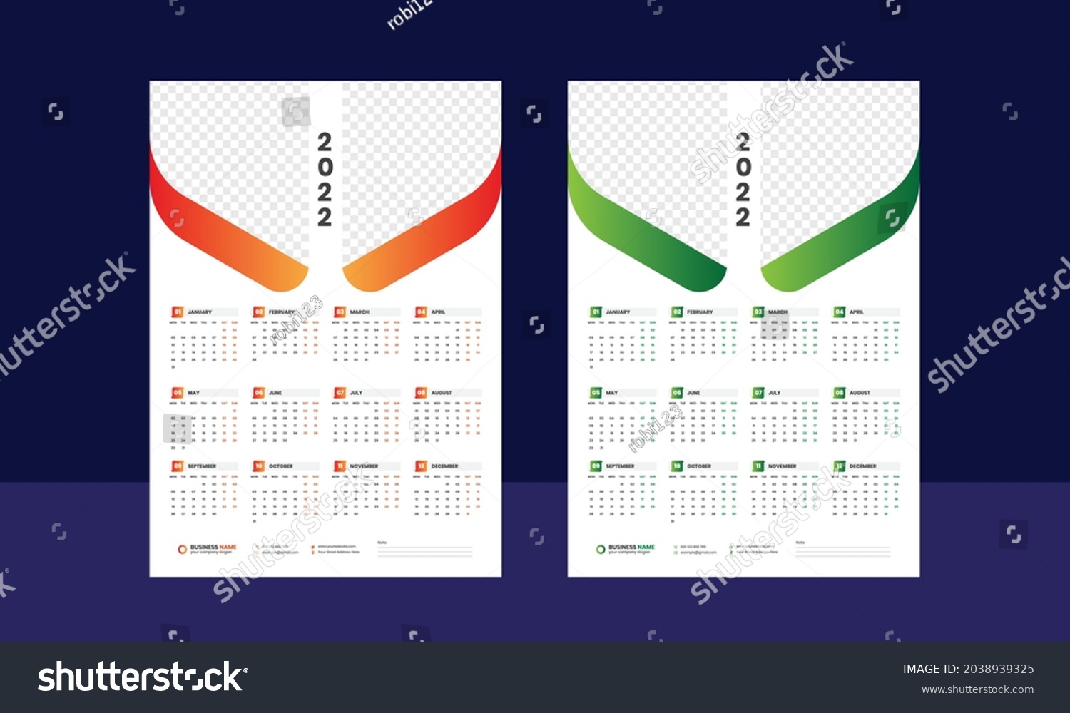 One Page Wall Calendar 2022 Template 库存矢量图（免版税）2038939325 Shutterstock 9484