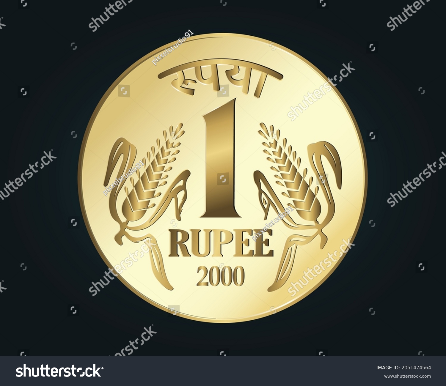 SVG of one rupee coin,  golden rupee icon isolated on dark background, realistic vector symbol svg