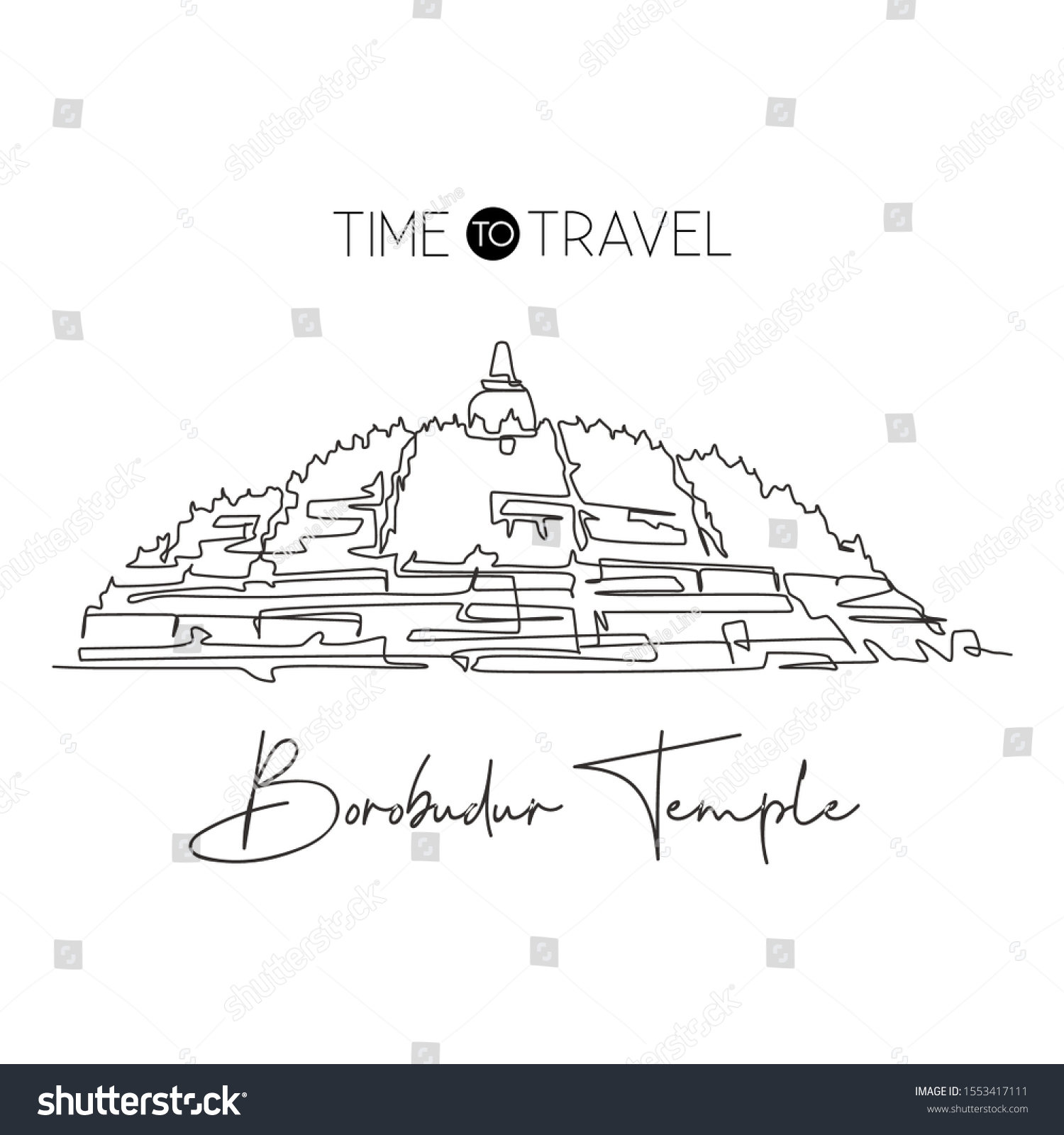 One Single Line Drawing Candi Borobudur Stock Vector (Royalty Free ...