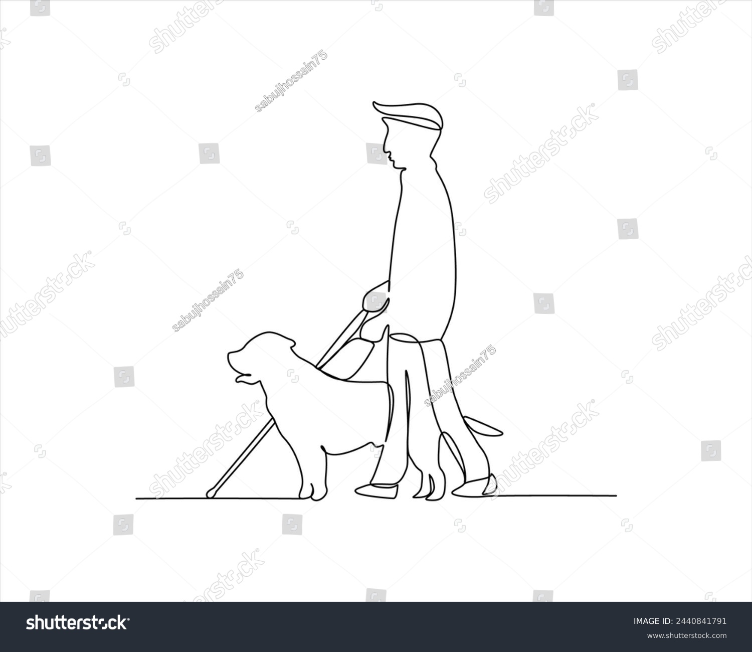 SVG of One single line drawing of blind person with a guide dog. Pet care and friendship concept. guide dog one line drawing. svg