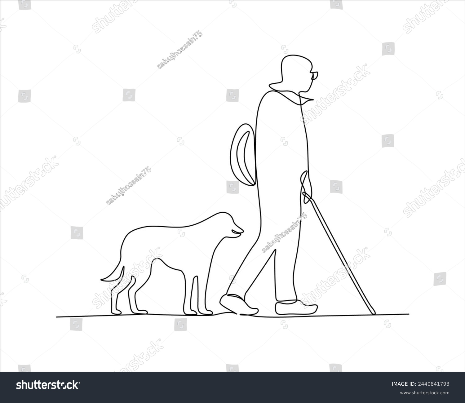 SVG of One single line drawing of blind person with a guide dog. Pet care and friendship concept. guide dog one line drawing. svg