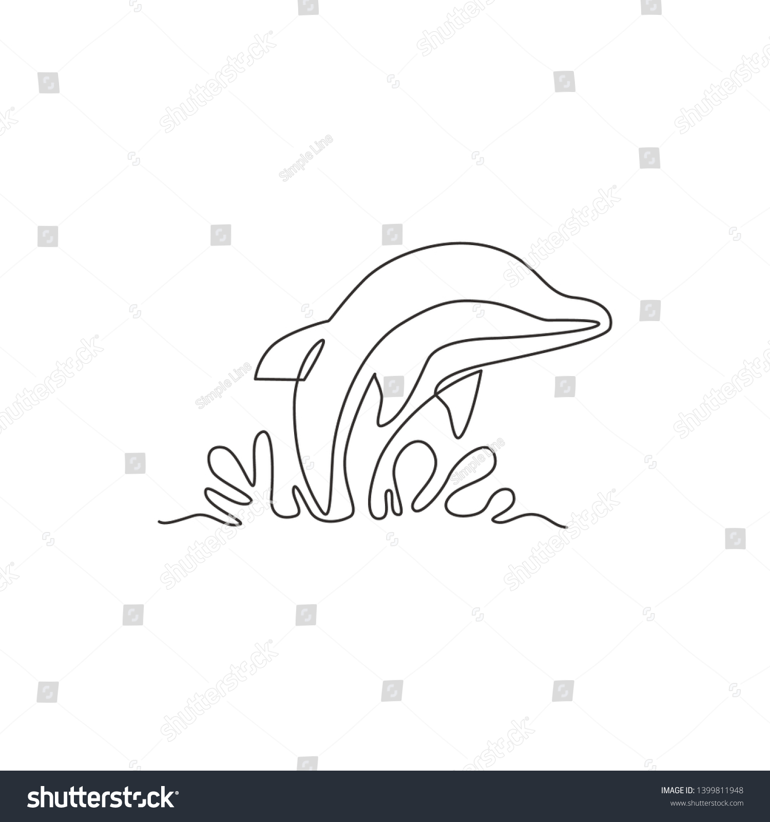 会社のロゴアイデンティティーにかわいいイルカを1行描き サーカスのアイコンのための面白い哺乳動物のマスコットコンセプト 実線描画のデザインイラスト の ベクター画像素材 ロイヤリティフリー