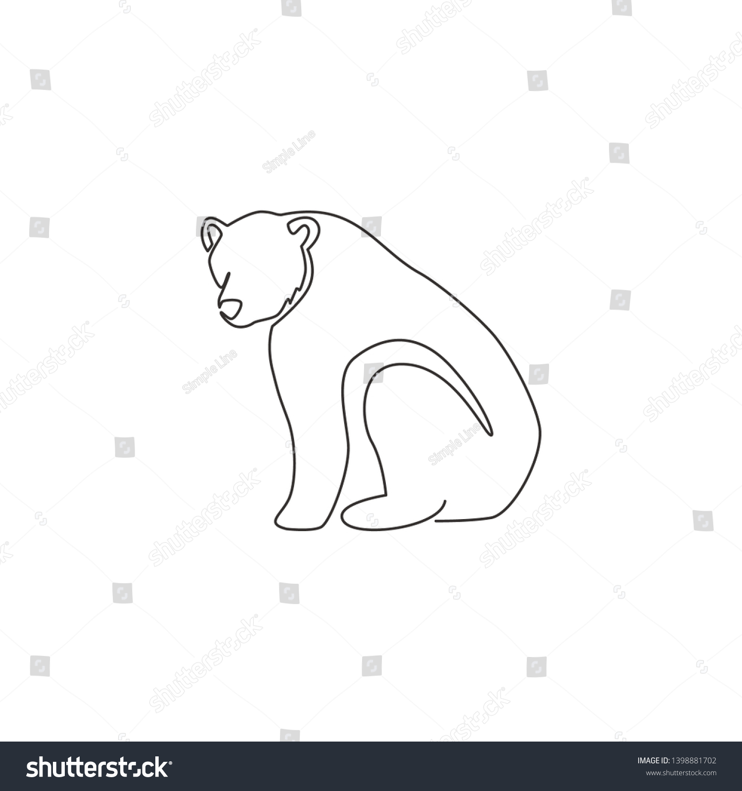 One Single Line Drawing Cute Grizzly Stock Vector (Royalty Free ...