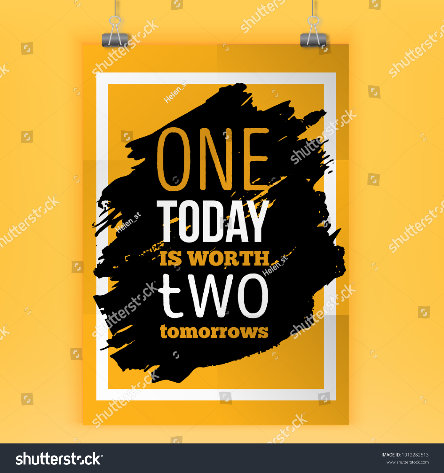 One Today Is Worth Two Tomorrows Inspirational Typography Poster With Quote Print For Wall On Black Stain With Frame