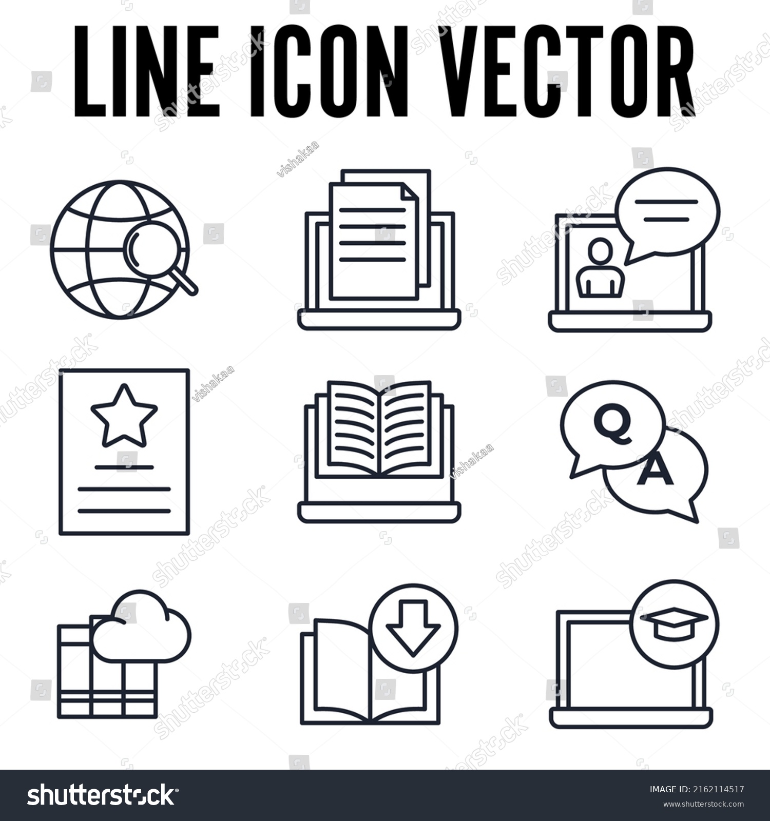 Online Education Elearning Set Icon Symbol Stock Vector (Royalty Free