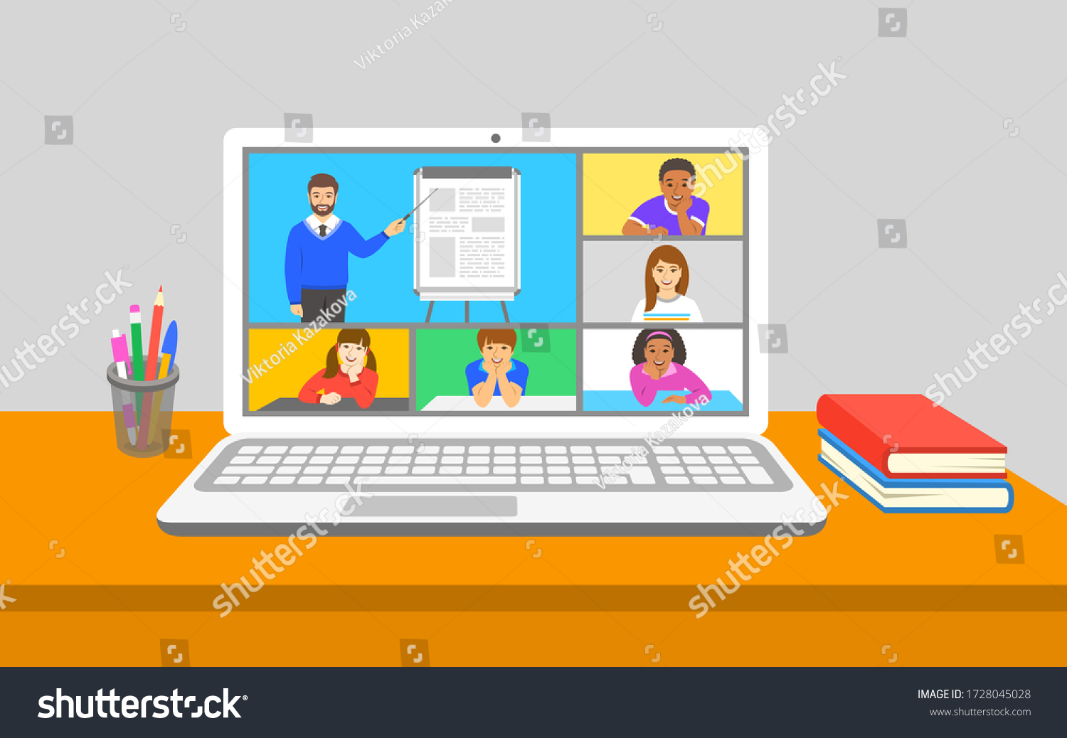 Online Education Virtual Class Teleconference Kids Stock Vector ...