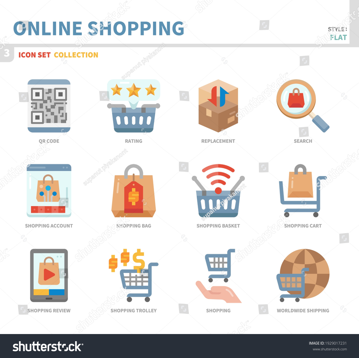 Online Shopping Ecommerce Icon Setcolor Flat Stock Vector Royalty Free 1929017231