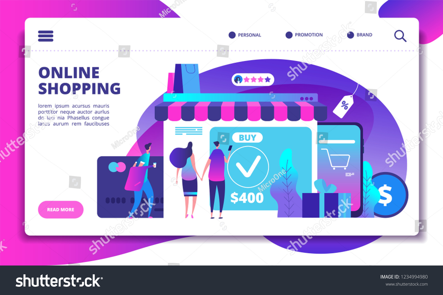 Online shopping concept. Modern payment technology with mobile phone in on-line shop. Website design of internet store