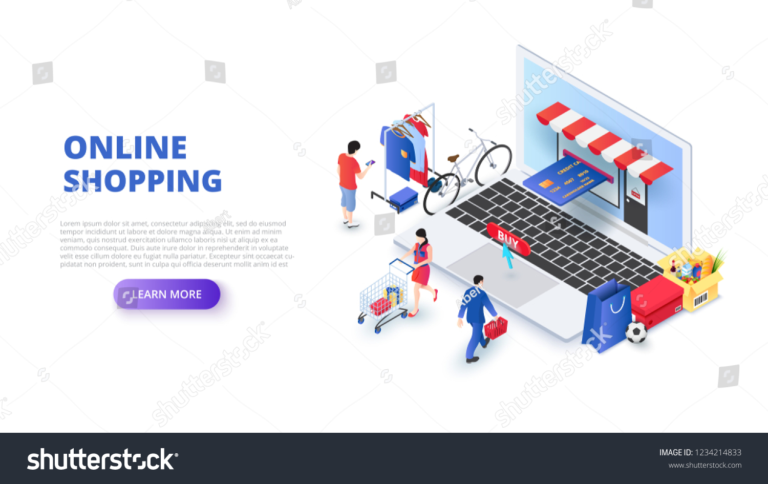 SVG of Online shopping design concept with people and laptop. Isometric vector illustration. Landing page template for web. svg