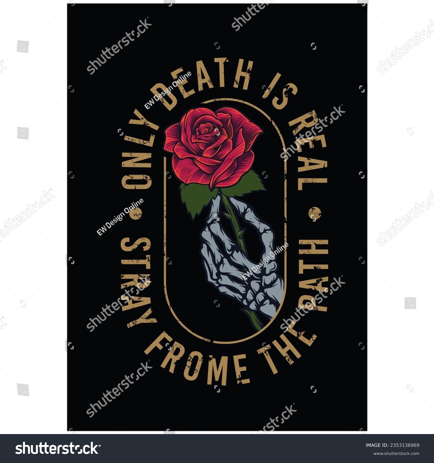 SVG of only death is real stray from path red rose skull hand t shirt print vector illustration design printable cuttable svg svg