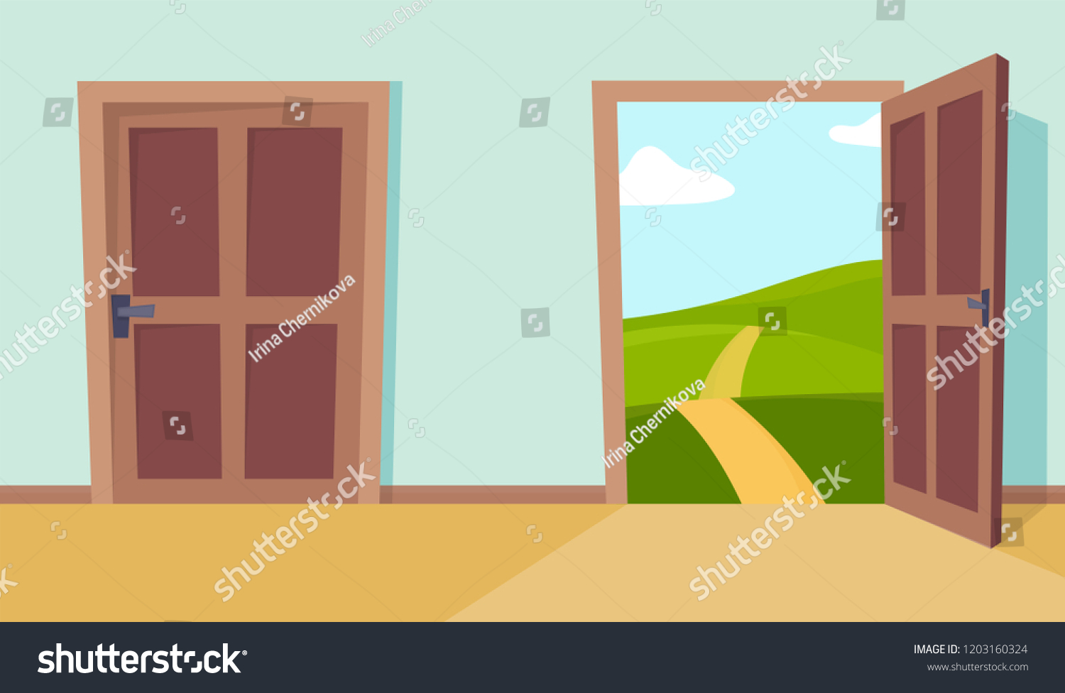 Open Close Door Into Sunny Landscapes Stock Vector (Royalty Free ...