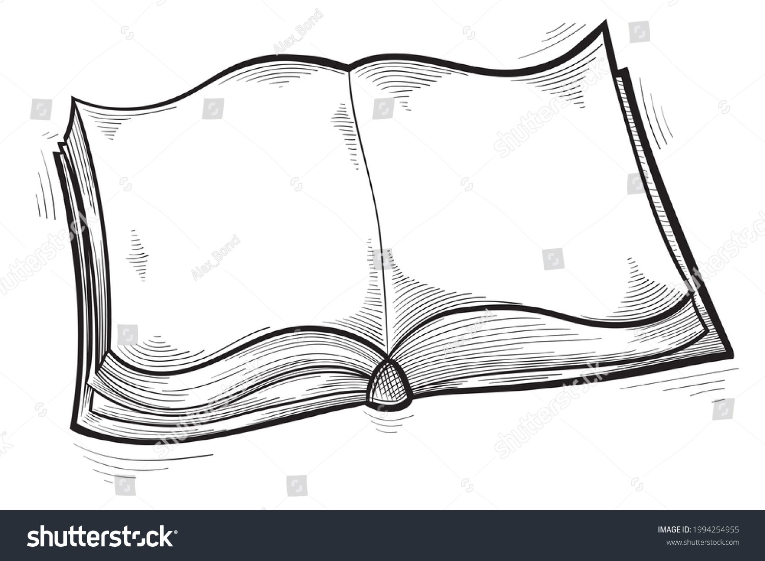 Open Book Blank Drawn Black White Stock Vector (Royalty Free ...