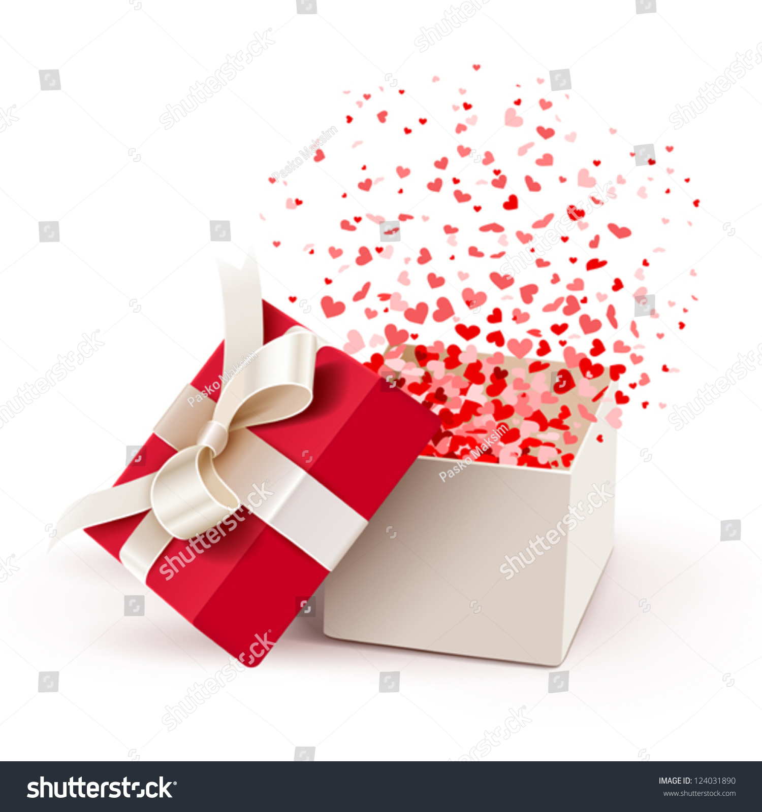 Open Gift Box With Hearts Isolated On White Stock Vector Illustration ...