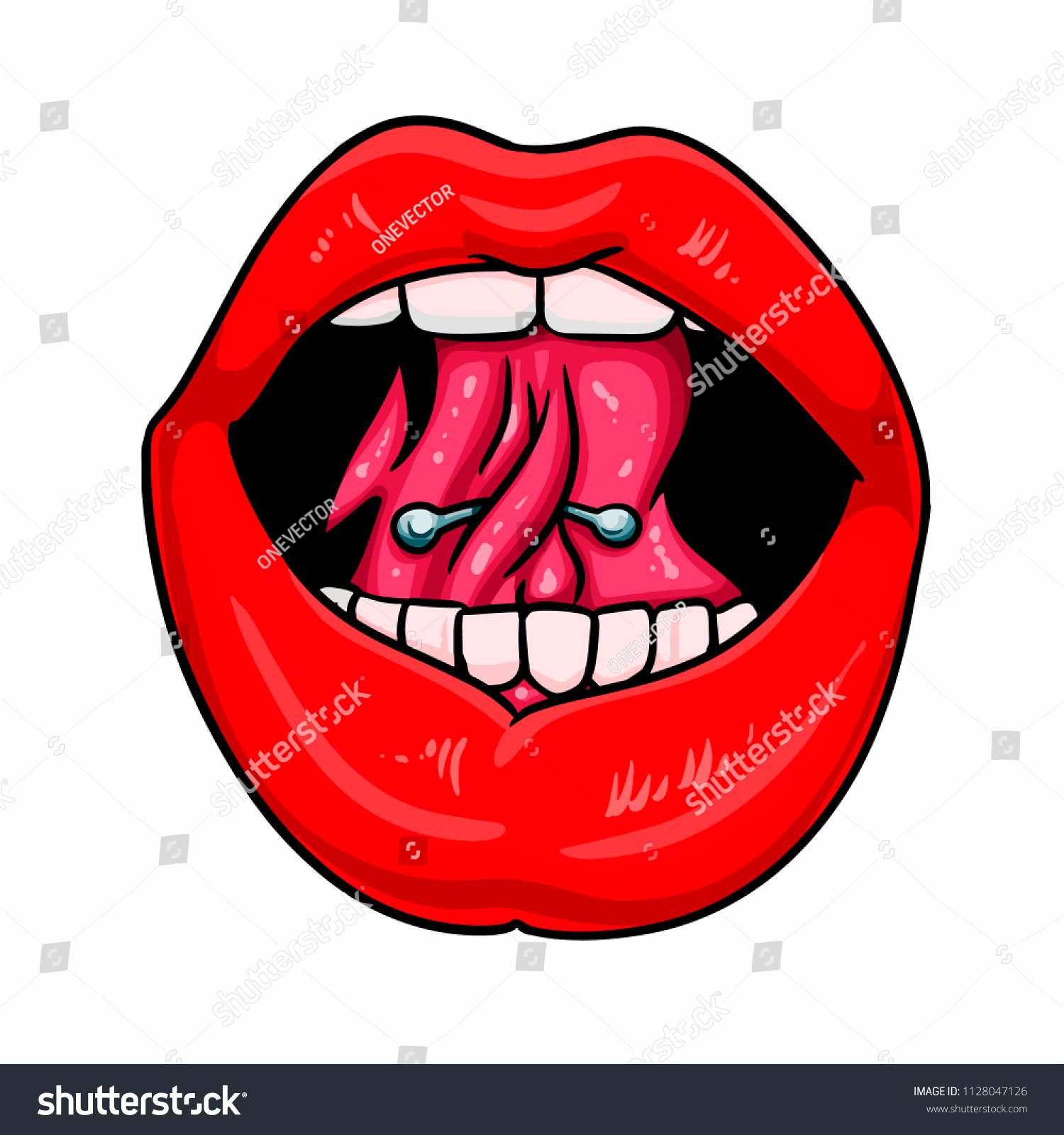 Open Mouth Pierced Tongue Stock Vector Royalty Free 1128047126 Shutterstock 