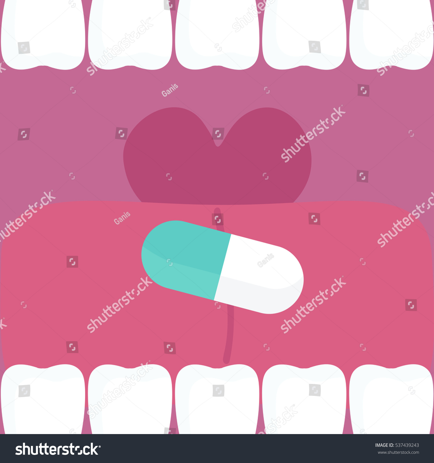 Open Mouth Tongue Teeth Swallow Pill Stock Vector Royalty Free 537439243 