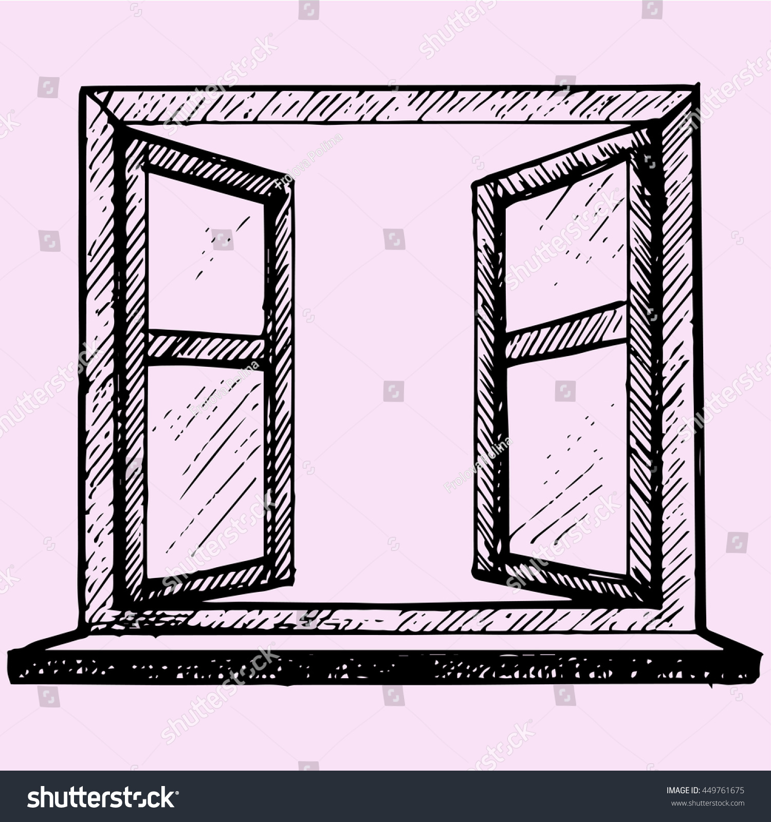 Opened Blank Window Frame Doodle Style Stock Vector Royalty Free