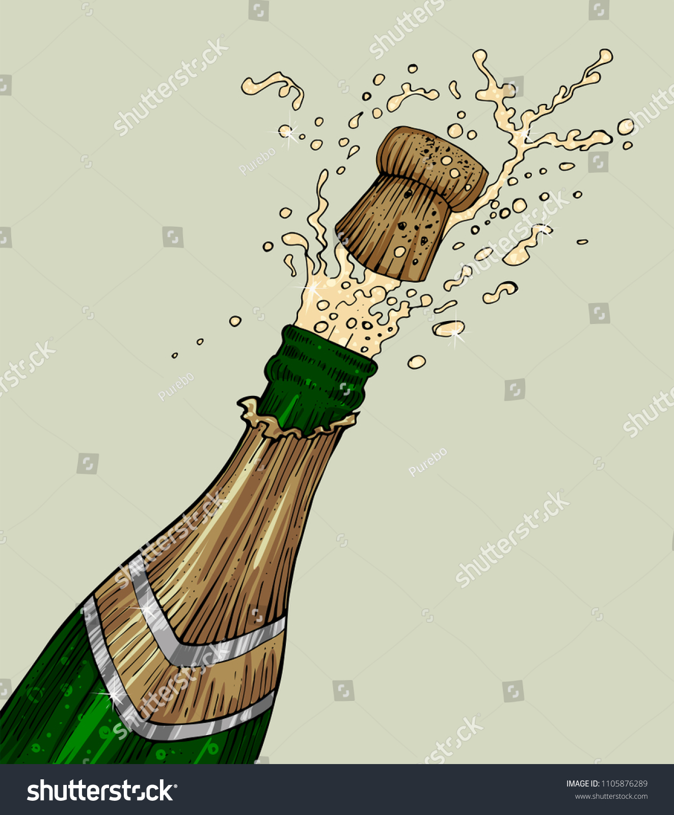 Opening Champagne Bottle Popping Vector Outlines Stock Vector (royalty 