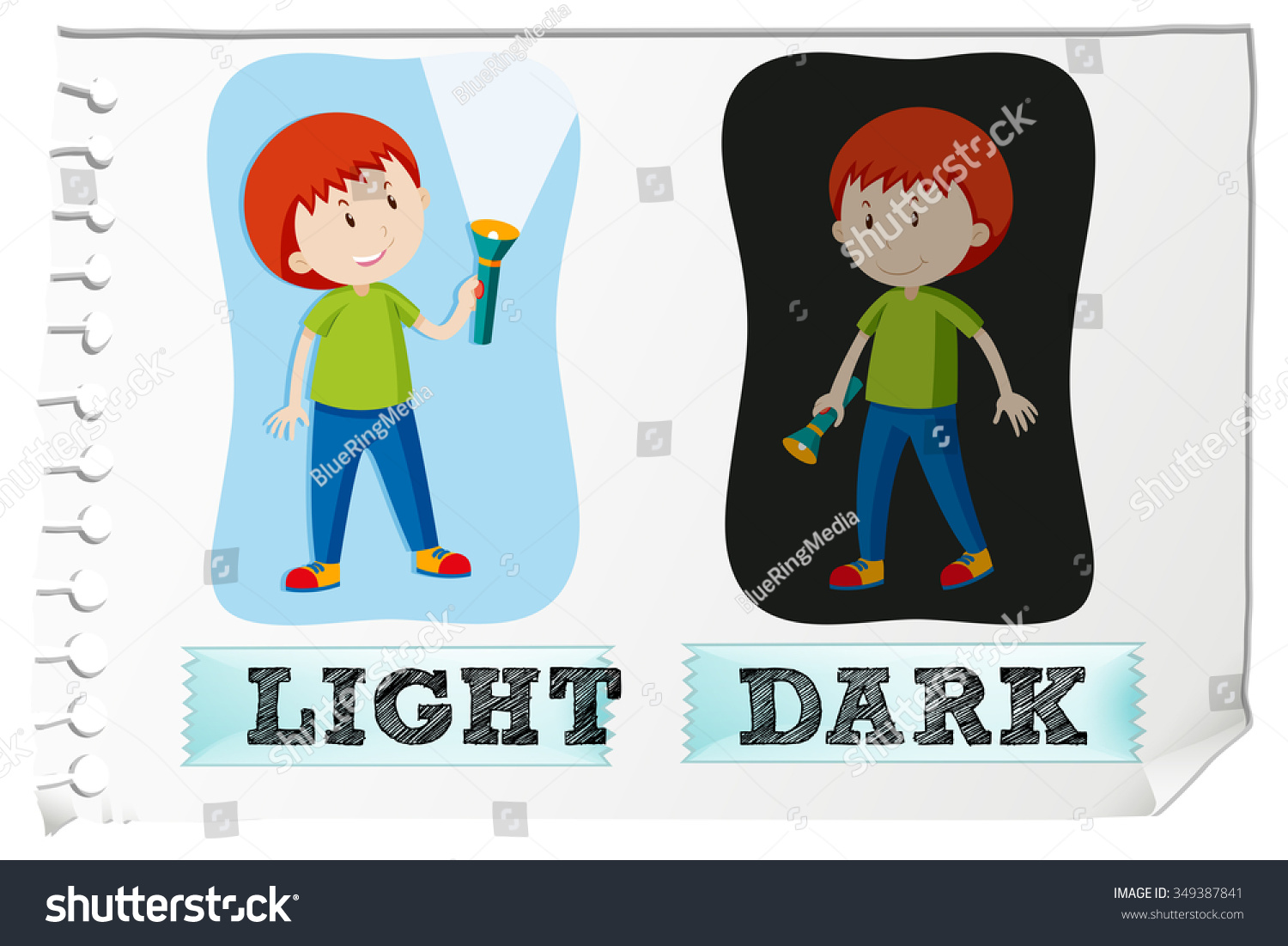 Opposite Adjectives With Light And Dark Illustration - 349387841 ...