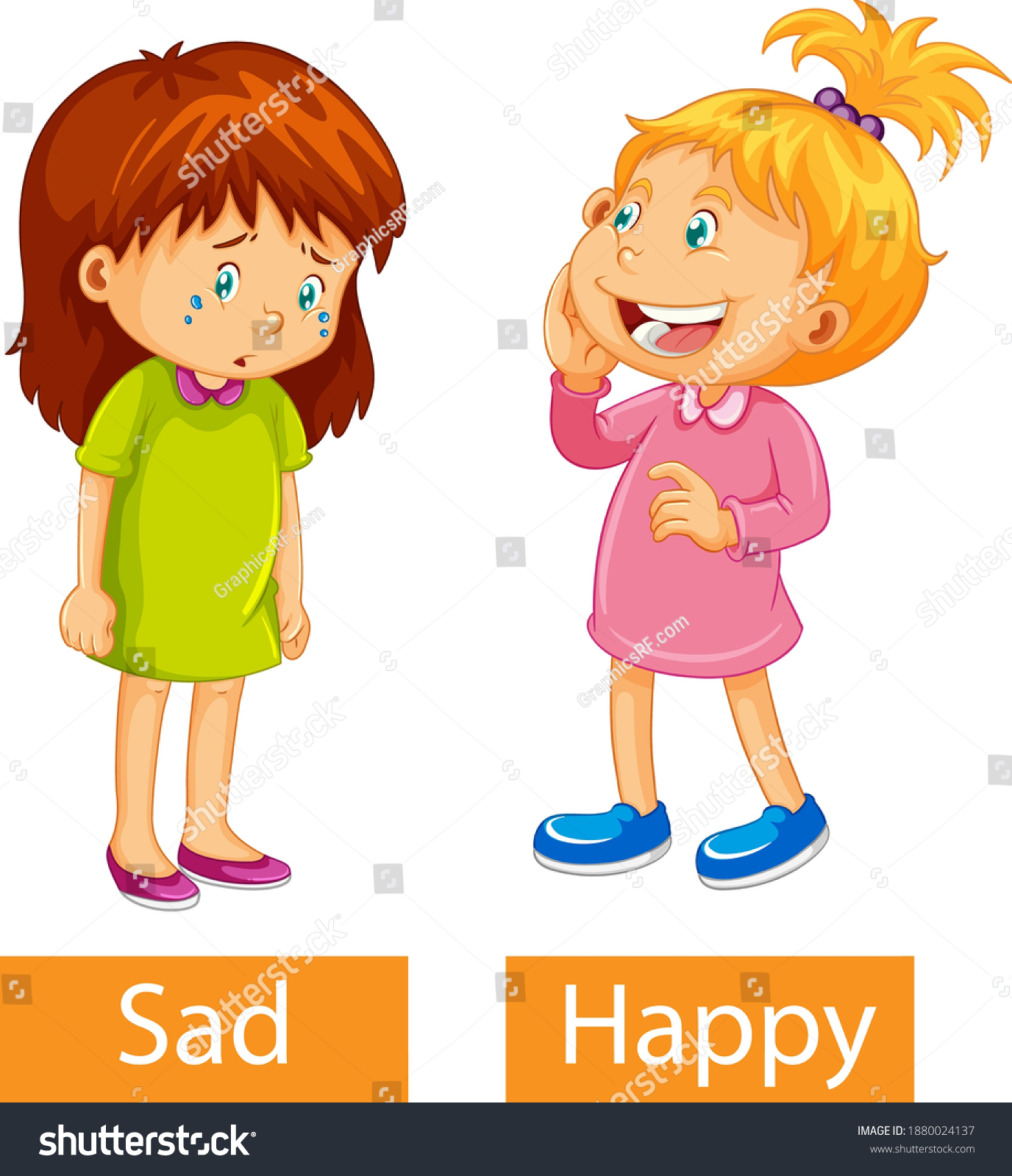 Opposite Adjectives Words Happy Sad Illustration Stock Vector (Royalty ...