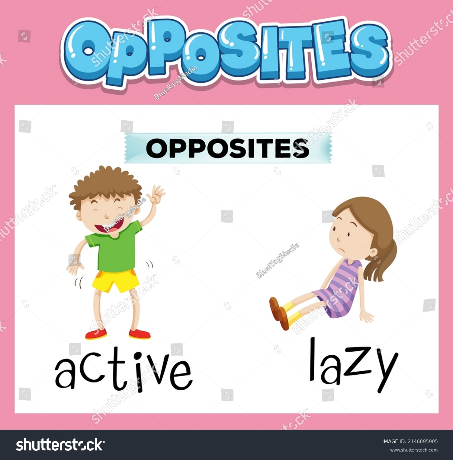 Opposite English Words Active Lazy Illustration Stock Vector (Royalty ...