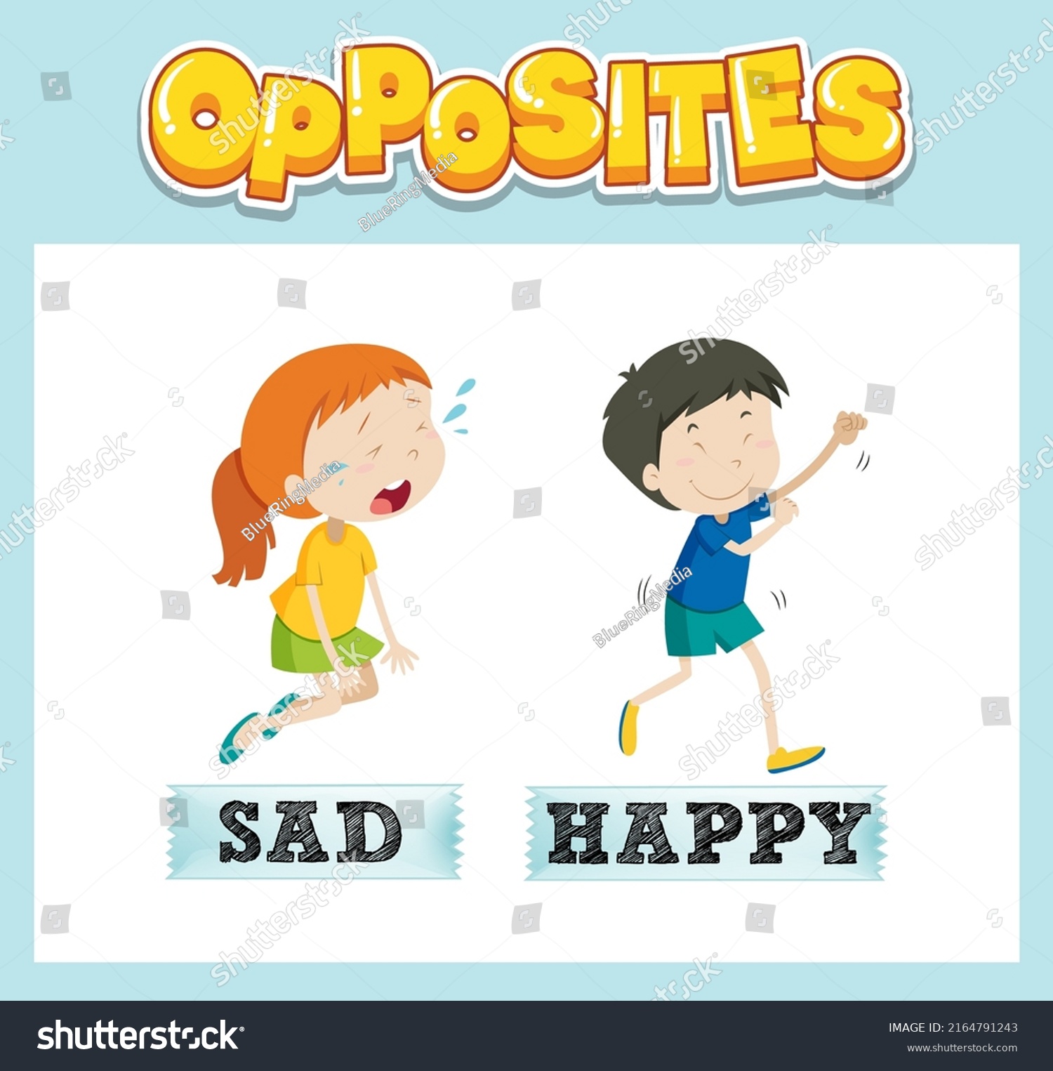 Opposite English Words Sad Happy Illustration Stock Vector (Royalty ...