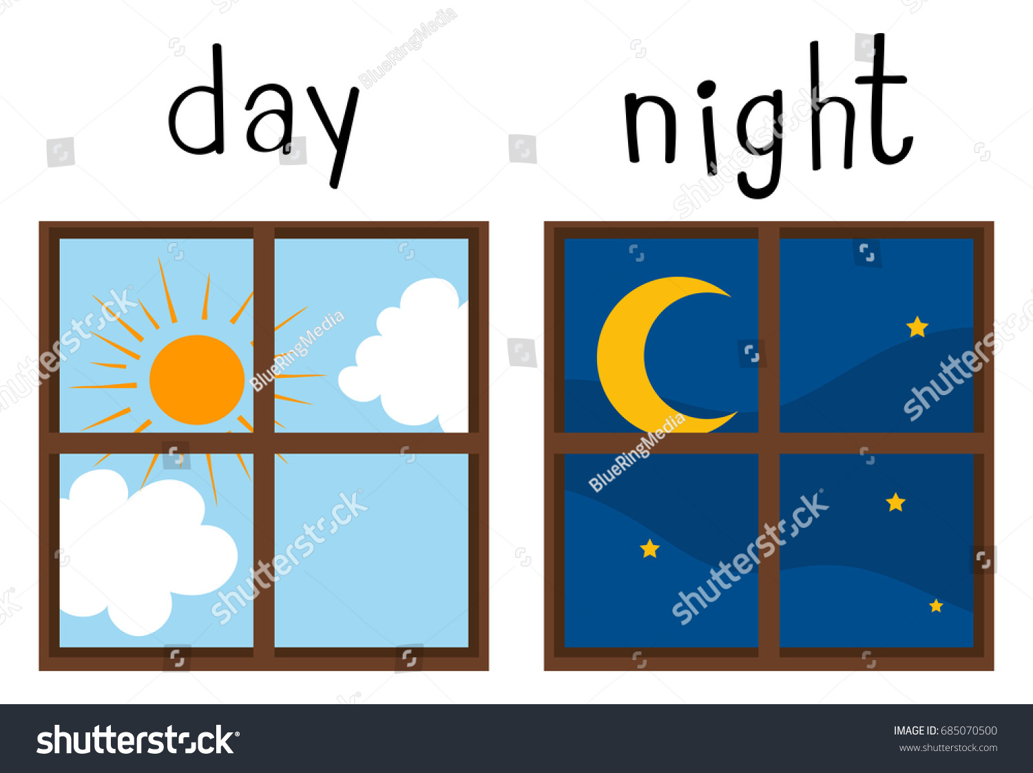 opposite-wordcard-day-night-illustration-stock-vector-royalty-free