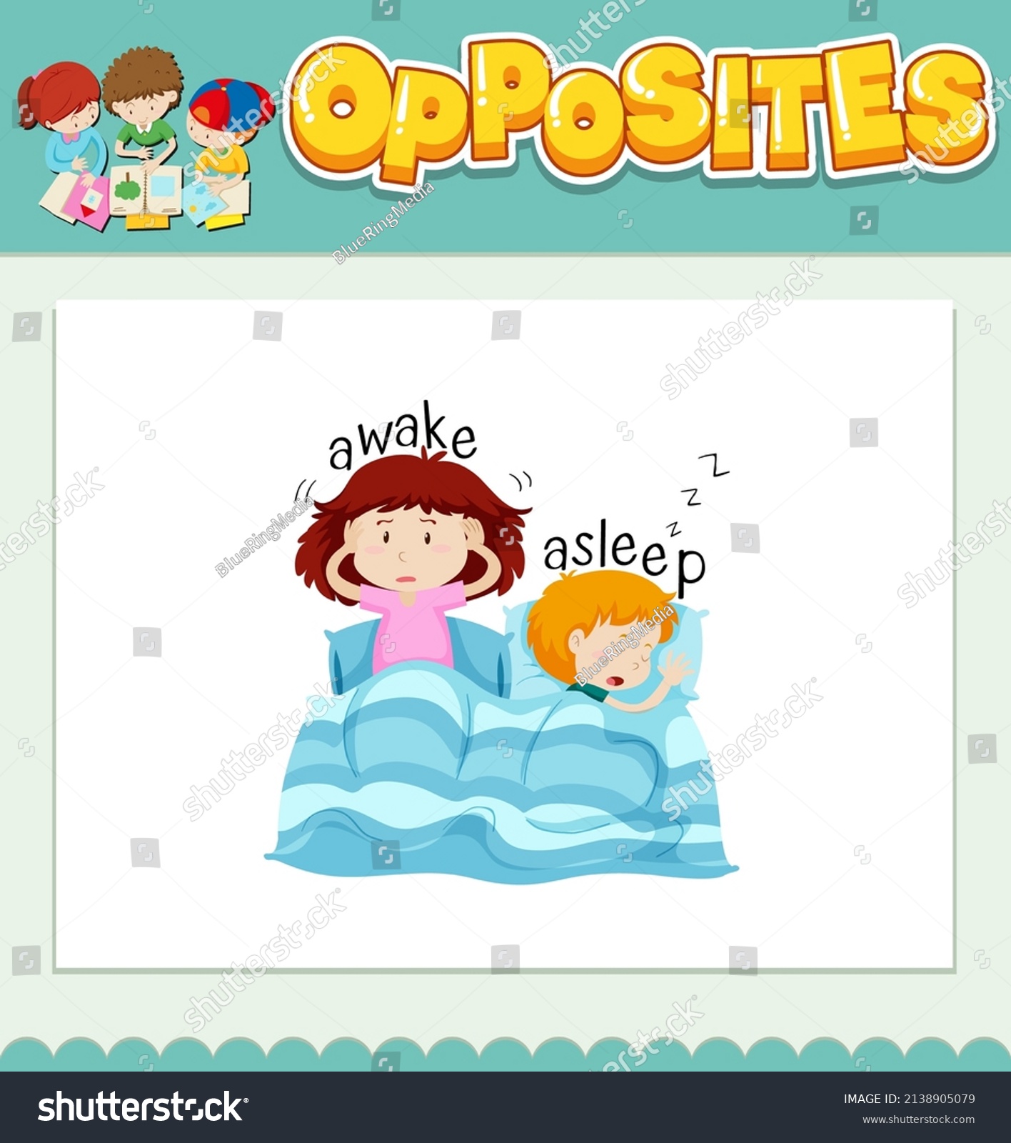 Opposite Words Awake Asleep Illustration Stock Vector (Royalty Free ...