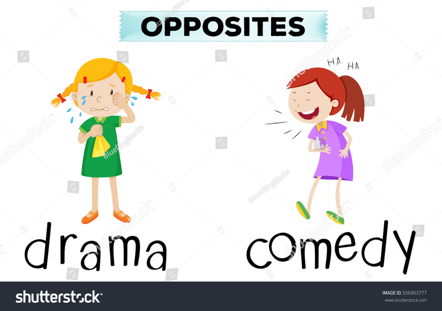 Opposite Words Drama Comedy Illustration Stok Vektör Telifsiz Shutterstock